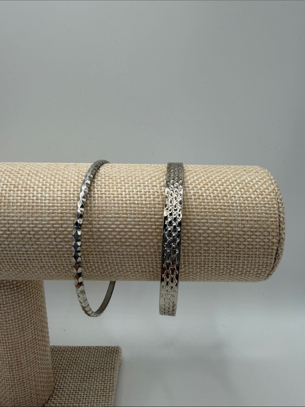 Silver Hammered and Textured Bangle Set - Women's Bracelet